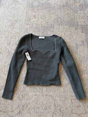 Babaton Olive Ribbed Long-Sleeve Square Neck Top